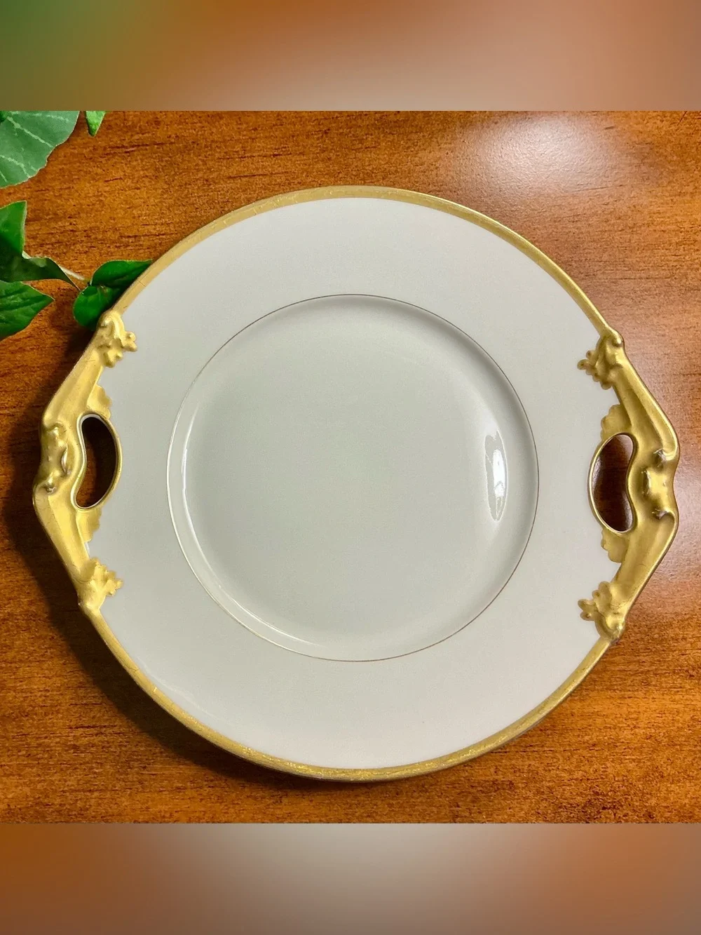 Antique L.Bernardaud Limoges Porcelain Platter 11” Encrusted Gold Handles 1900s